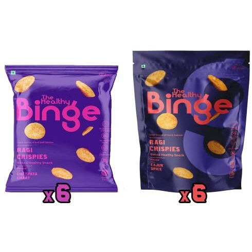 Ragi Chips Combo Pack| Baked Not Fried | As Seen On Shark Tank India| Healthy Snacks| 0% Cholesterol High Protein & Fiber | No Msg| Chatpata Chaat & Cajun Spice Flavour| Pack Of 12