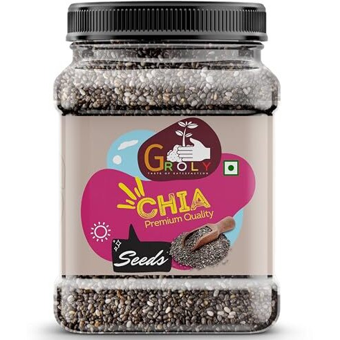 Groly Organic Premium Raw Chia Seeds 500Gm | Seeds For Weight Management | Rich In Calcium, Protein & Fibre | Beat The Heat | 100% Clean Chia Seeds For Eating | Antioxidant Rich Seed
