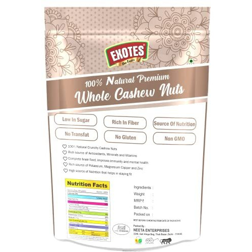 Exotes Best Cashew Kernels Nuts Superior Big Size- W-150, 4 X 250 G