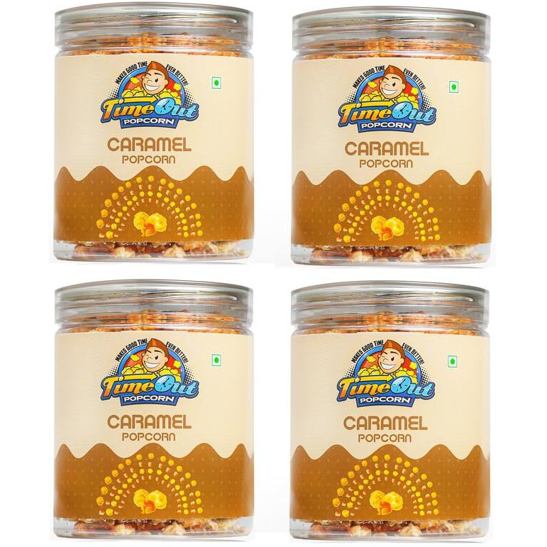 Timeout Caramel Popcorn| Whole Flavoured Popcorn | Pet Jar | Non-Gmo | No Trans-Fat | 420 Gm | Pack Of 4