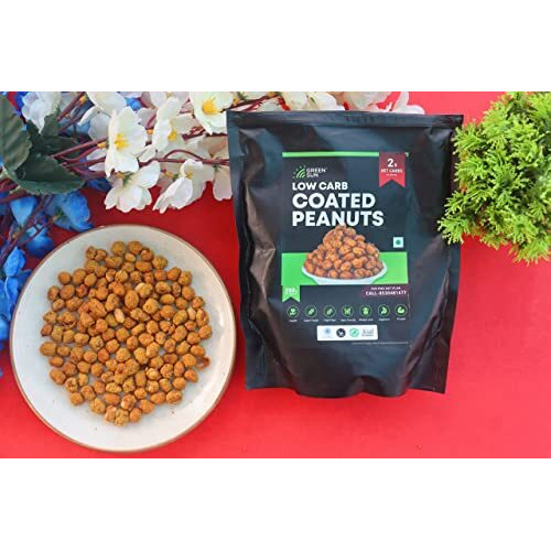 Green Sun Low Carb Coated Peanuts | Pack Of 1 | Healthy | Masala | Party Snacks | Crispy | Keto Friendly | Tasty Savoury Snack | Low Calorie