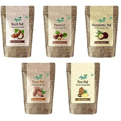 Agile Organic Exotic Nut Combo - 250 Gm Classic Nuts Combo (Macadamia Nut, Pecan Nut, Pine Nut, Hazel Nut, Brazil Nut) 50G Each Trial Pack
