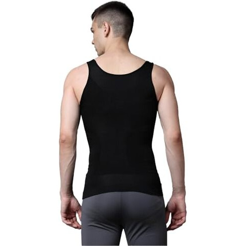Olivio Compression Shirt Men Slimming Undershirt Body Shaper Vest, Gynecomastia Compression Tank Top For Men Tummy Control - Black & White - Large