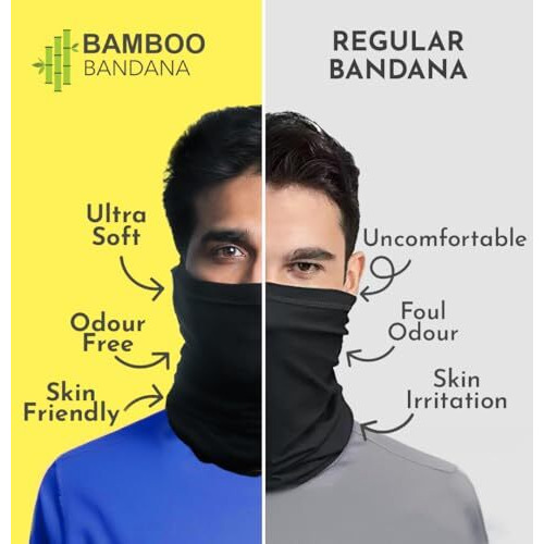 Heelium Unisex Bamboo Bandana For Men & Women | Super Soft | Odour-Free & Breathable | Durable & Multipurpose Bandana, Black
