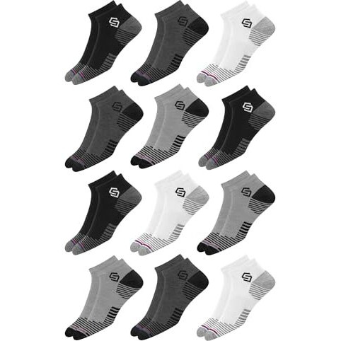 Swagr 12 Pairs Sports Cotton Ankle Length Socks For Men, Pack Of 12., Assorted