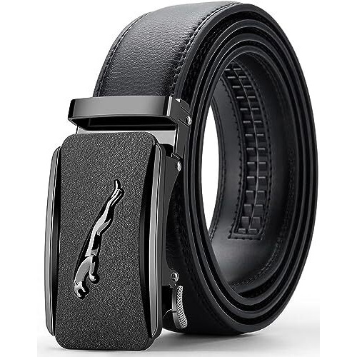 Contacts Genuine Leather Belt For Men With Easier Adjustable Autolock Buckle - Micro Adjustable Belt Fit Everywhere |Formal & Casual | Elegant Gift Box - (60-Black-Waist Size Fit From 28" To 42")