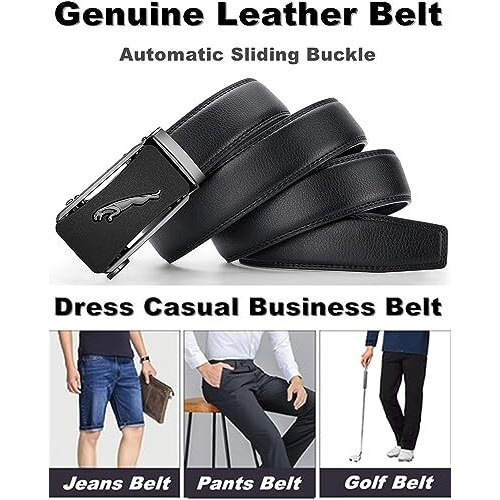 Contacts Genuine Leather Belt For Men With Easier Adjustable Autolock Buckle - Micro Adjustable Belt Fit Everywhere |Formal & Casual | Elegant Gift Box - (60-Black-Waist Size Fit From 28" To 42")