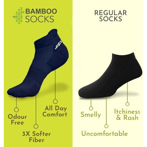 Heelium Bamboo Socks For Men | Ankle Length | Odour-Free & Breathable | Padded Base & Anti-Bacterial | 3X Softer Than Cotton Socks, Multicolor