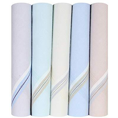 Caruso Italy Men's Premium 100% Pure Cotton Handkerchief Light Base With Colored Border - Pack Of 5 (44 X 44 Cm)