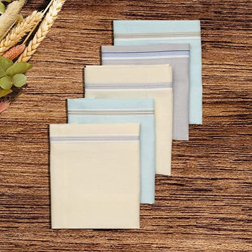 Caruso Italy Men's Premium 100% Pure Cotton Handkerchief Light Base With Colored Border - Pack Of 5 (44 X 44 Cm)