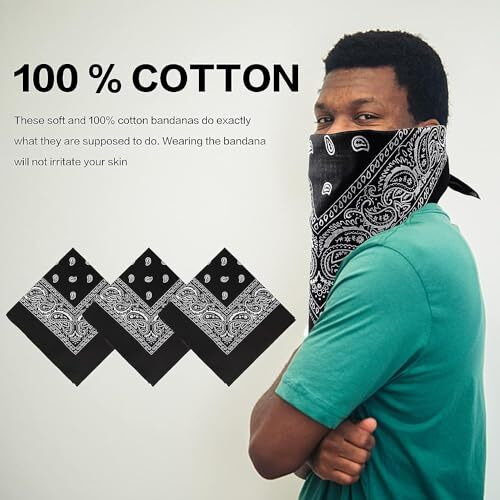 Dikhawa Unisex Soft Breathable Cotton Paisley Printed Cowboy Bandanas,Headband,Scarf (Black,Red,Royal Blue,White_50Cm X 50Cm_Pack Of 4)