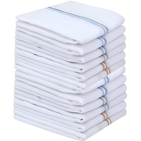 Graffy Men's Cotton Handkerchief - Pack Of 12 Soft & Durable Hankies For Men | White Handkerchief With Color Border | Pure Cotton Kerchiefs For Gentlemen, Office, And Daily Use
