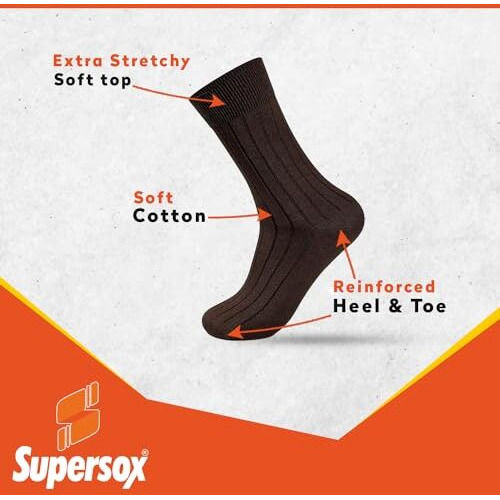 Supersox Formal/Office Calf Socks For Men Combo, Made With Breathable, Anti Odour & Moisture Absorbent Combed Cotton, Ideal Socks For Summer (Pack Of 5)