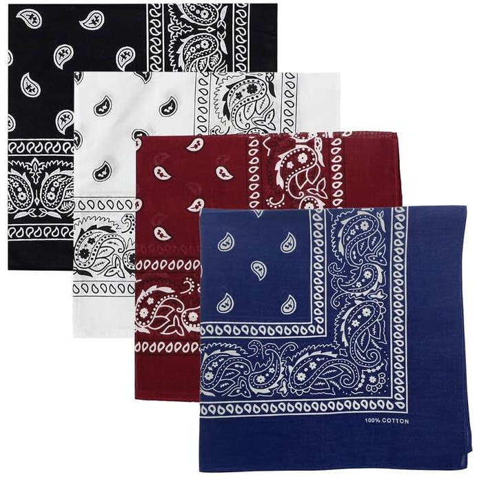 Dikhawa Unisex Soft Breathable Cotton Paisley Printed Cowboy Bandanas,Headband,Scarf (Black,White,Navy,Burgundy_50Cm X 50Cm_Pack Of 4)