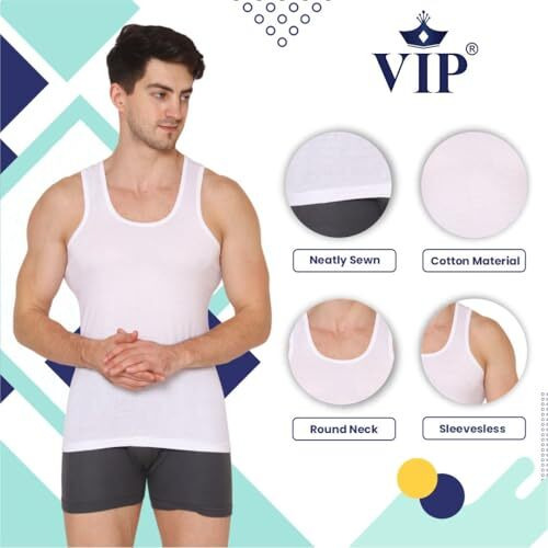 Vip Supreme Men's Sleeveless Cotton Regular Fit Vest (Pack Of 3, L, White Rn)