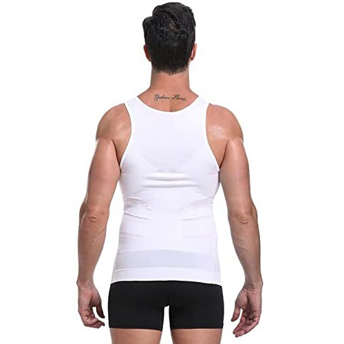 Wearslim MenS Slimming Body Shaper Vest Shirt | Abs Abdomen Slim Stretchable Tummy Tucker Vest - Size (Large) White