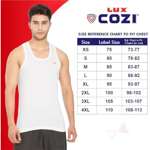 Lux Cozi 100% Cotton Men Sleeveless Round Neck Vest - Modern White Baniyan For Men, Pack Of 3 (White_90)