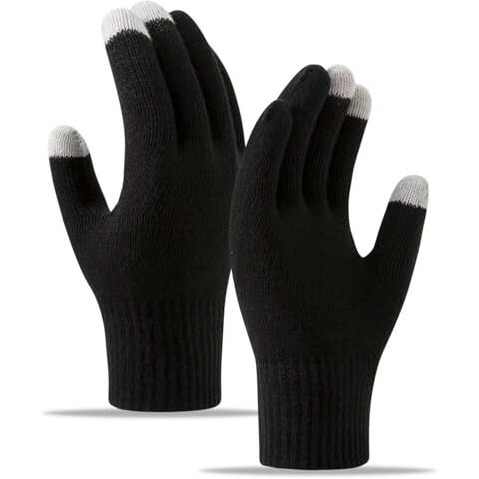 Wearslim Premium Super Soft Winter Unisex Elastic Touchscreen Thermal Hand Gloves For Men & Women, Woolen Knitted Winer Gloves For Driving, Texting & Outdoor Activities - Black