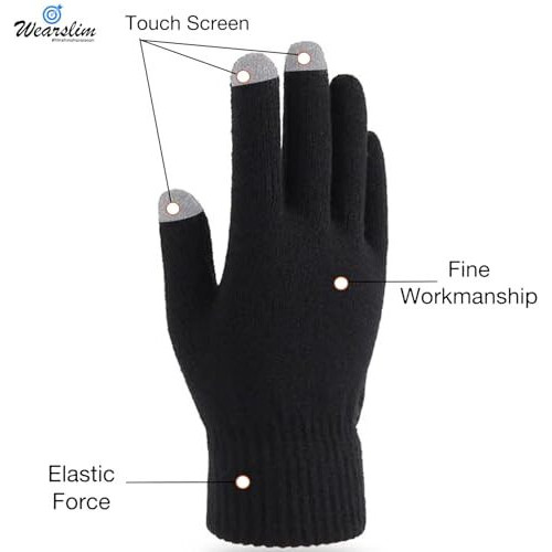 Wearslim Premium Super Soft Winter Unisex Elastic Touchscreen Thermal Hand Gloves For Men & Women, Woolen Knitted Winer Gloves For Driving, Texting & Outdoor Activities - Black