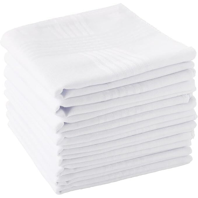 Menlee Handkerchief For Men Pack Of - Cotton Hanky, Solid Plain Design, Full Size, Pure Cotton Fabric - Ideal For Daily Use (Pure) (12, White)