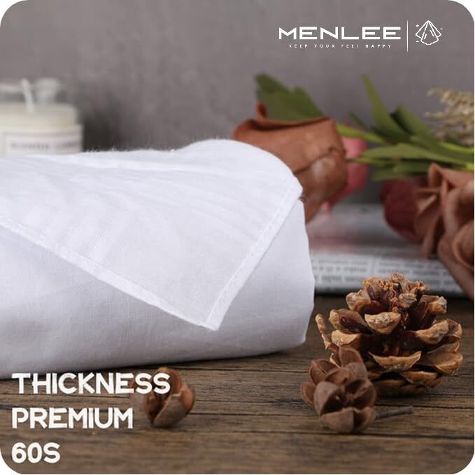 Menlee Handkerchief For Men Pack Of - Cotton Hanky, Solid Plain Design, Full Size, Pure Cotton Fabric - Ideal For Daily Use (Pure) (12, White)