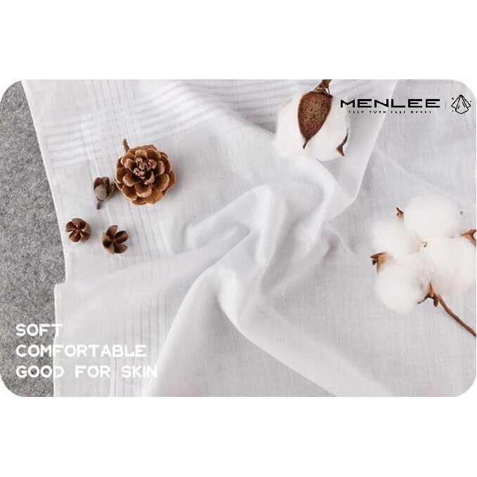 Menlee Handkerchief For Men Pack Of - Cotton Hanky, Solid Plain Design, Full Size, Pure Cotton Fabric - Ideal For Daily Use (Pure) (12, White)