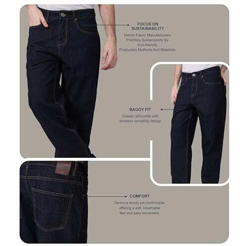 I'sol MenS Loose Baggy Fit Wide Legged Jeans Dark Blue