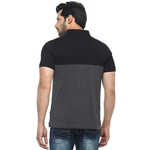 American Crew Men's Polo Regular Fit T-Shirt (Ac166-4Xl_Black & Charcoal Melange)