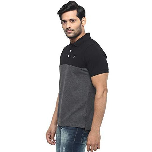 American Crew Men's Polo Regular Fit T-Shirt (Ac166-4Xl_Black & Charcoal Melange)