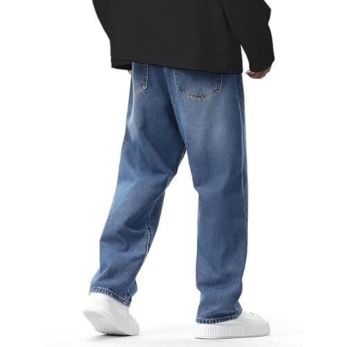 London Hills Men Regular Fit Blue Baggy Denim Mid Rise Jeans, 34