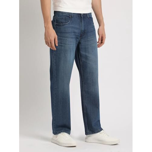 London Hills Men Regular Fit Blue Baggy Denim Mid Rise Jeans, 34