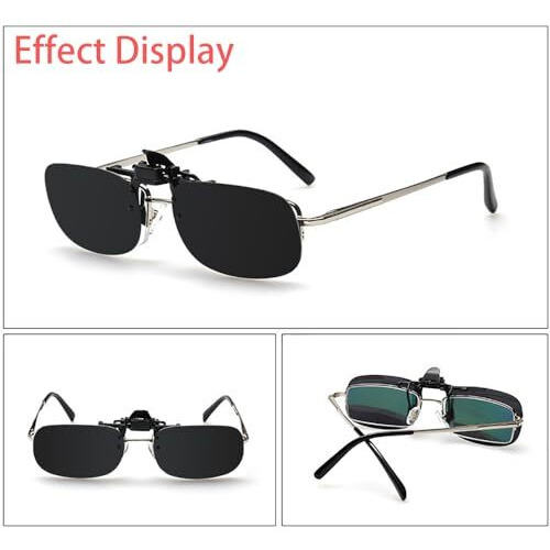 Fapiwen Polarized Clip On Sunglasses,Anti-Glare Driving Glasses For Prescription Glasses,Clip-On Flip Up Metal Clip Rimless Sunglasses For Men Women Fishing Running Travelling Outdoor(Black),Standard