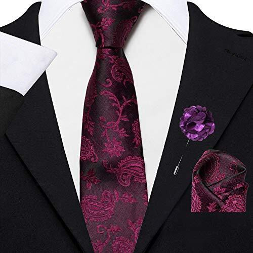 Nu-Lite Men's Micro Polyester Printed Necktie Set With Pocket Square, Brooch Pin And Cufflinks In Wooden Box (Wine Burgandy, Free Size)