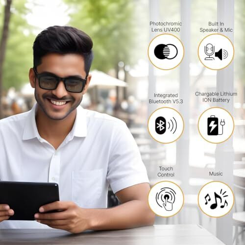 Oakter Smart Glasses With Wireless Bluetooth | Hands-Free Calling | Open Ear Music | Sport Headset | Intelligent Eyewear | Connect With Your Mobile/Tablet | Black