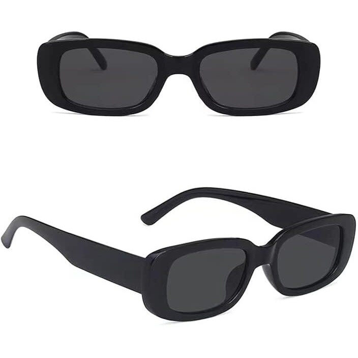 Bowiemall Polarized Sunglasses For Men Women Retro Stylish Rectangle Goggles Square Sunglass Rectangular Aesthetic Glasses Uv Unisex (Black) - Pack Of 1 (45*30*40 Mm)