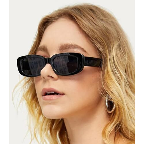 Bowiemall Polarized Sunglasses For Men Women Retro Stylish Rectangle Goggles Square Sunglass Rectangular Aesthetic Glasses Uv Unisex (Black) - Pack Of 1 (45*30*40 Mm)