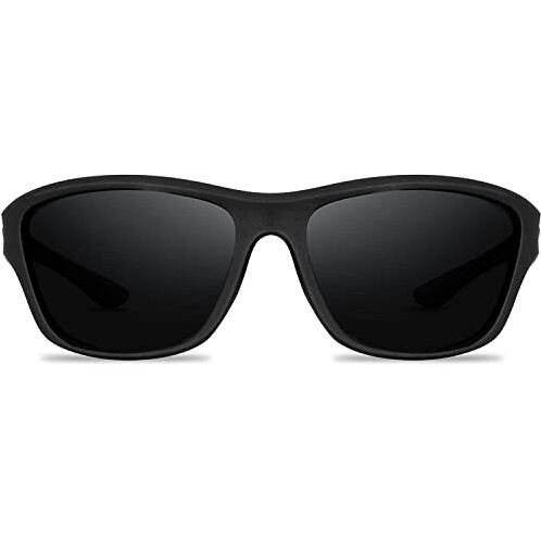Elegante Uv Protected Polarized Sports Sunglasses For Men Driving Cycling Fishing Cricket Sunglasses (Black)-Pack Of 1