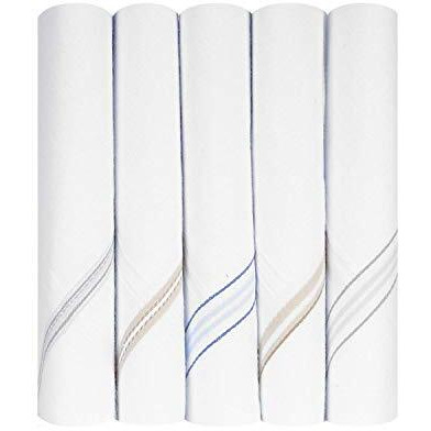 Caruso Italy Men's Premium 100% Pure Cotton Handkerchief White Base Colored Border - Pack Of 5 (44 X44 Cm)