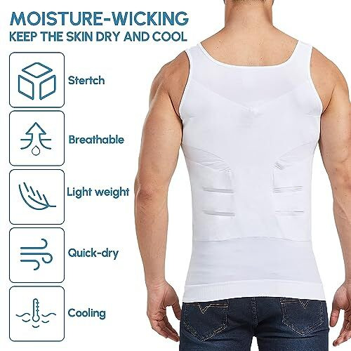Ada Nylon Premium Men's Compression Casual Style Tank Top, Slimming Body Shaper Vest, Tummy Control Undershirts For Men - White (Large)