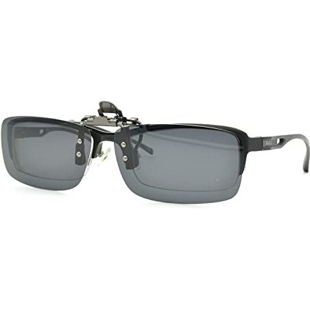 Usjones Unisex-Adult Polarized Clip-On Rectangular Sunglasses, Uv Protection Sunlight Anti-Glare Driving Glasses (Black & Grey, Medium)