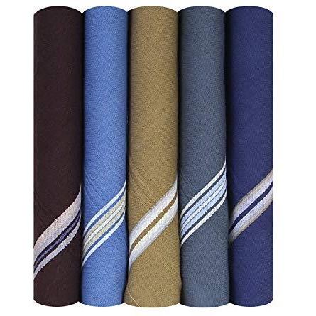 Caruso Italy Men's Premium 100% Pure Cotton Handkerchief Dark Base With Colored Border - Pack Of 5 (46X46 Cm)