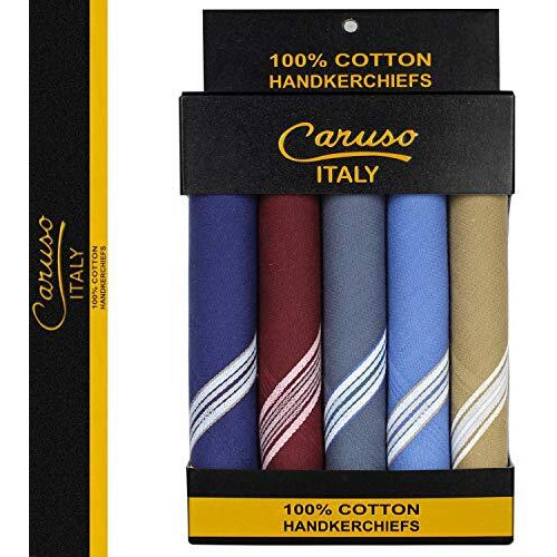Caruso Italy Men's Premium 100% Pure Cotton Handkerchief Dark Base With Colored Border - Pack Of 5 (46X46 Cm)