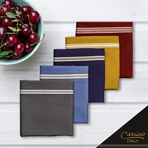 Caruso Italy Men's Premium 100% Pure Cotton Handkerchief Dark Base With Colored Border - Pack Of 5 (46X46 Cm)