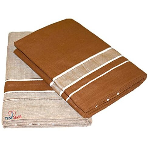 Tuni Mani Men's Cotton Dhoti/Kerala Style Dhoti (Pack Of 2) (Light Brown&Grey)