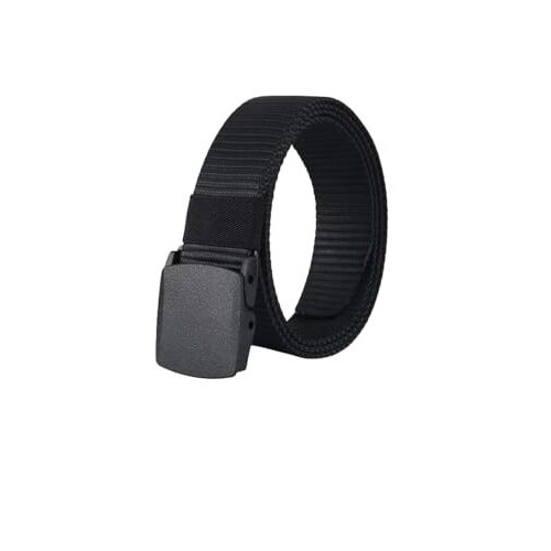 Simpl Living Nylon Fabric Belt For Men, Plastic Flap Buckle, No Hole Canvas Belt (Black, Fits Upto 40" Waist)