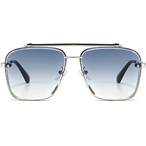 Elegante Uv Protected Driving Vintage Pilot Gradient Metal Body Square Sunglasses For Men And Women (Medium, C1 - Silver Frame/Gradient Blue Lens)
