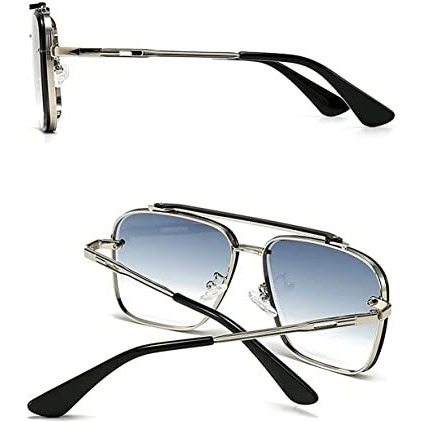 Elegante Uv Protected Driving Vintage Pilot Gradient Metal Body Square Sunglasses For Men And Women (Medium, C1 - Silver Frame/Gradient Blue Lens)