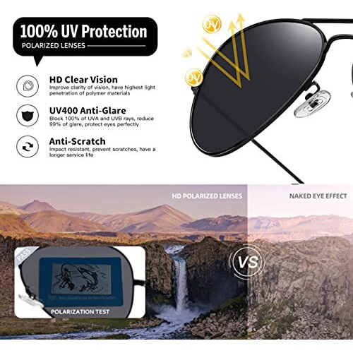 Elegante Classic Hd Polarized Aviator Sunglasses For Men & Women, 100% Uv Protected, Lightweight Copper Frame (Black, Medium)