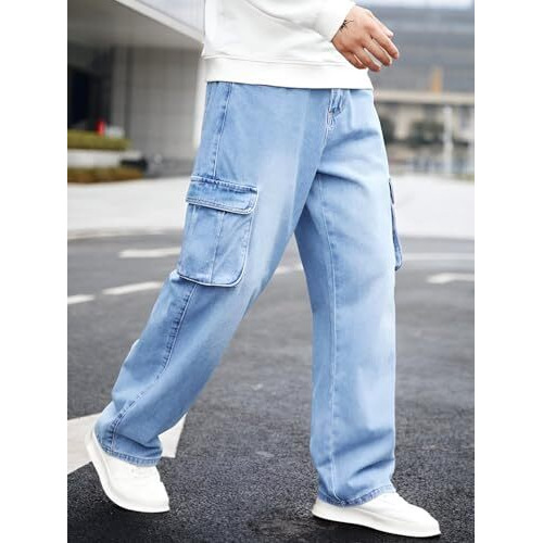 Ben Martin Men's Cargo || Men Cargo Pants || Men Cargo Pants Denim || Loose Pant For Men || Light Blue Cargos For Men Size 34
