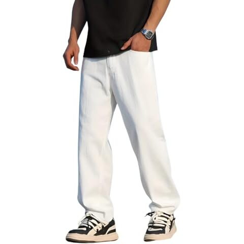 Ben Martin White Men Jeans || Wide Leg Jeans For Men || Loose Jeans For Men || Baggy Jeans For Men, 34